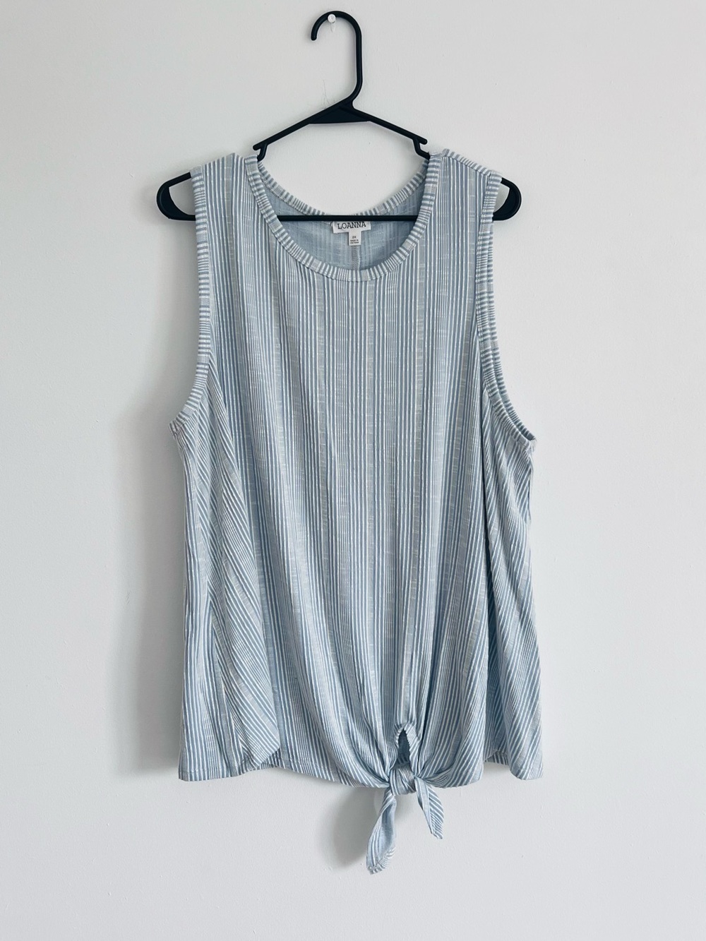 Anna Pale Blue and White Striped Tie-Front Tank